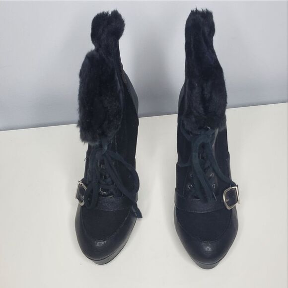 Colin Stuart For Victoria's Secret 9B Booties High Heels Suede Fur Buckle Boots - Picture 3 of 16